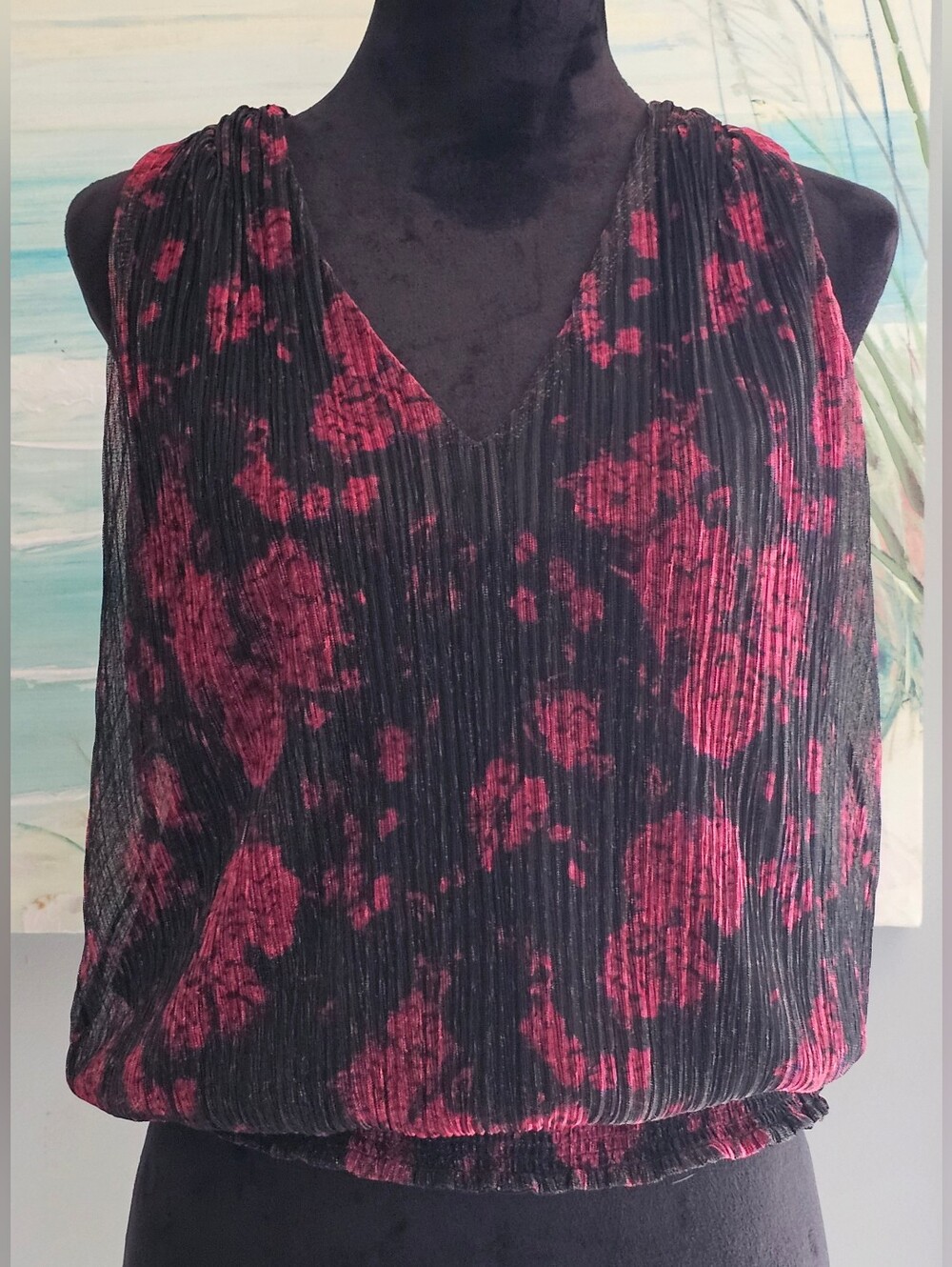 WHBM Pleated Metallic Floral Sleeveless Top